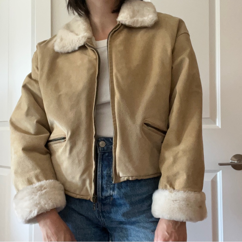 WILSONS Vintage suede shearling zip up jacket